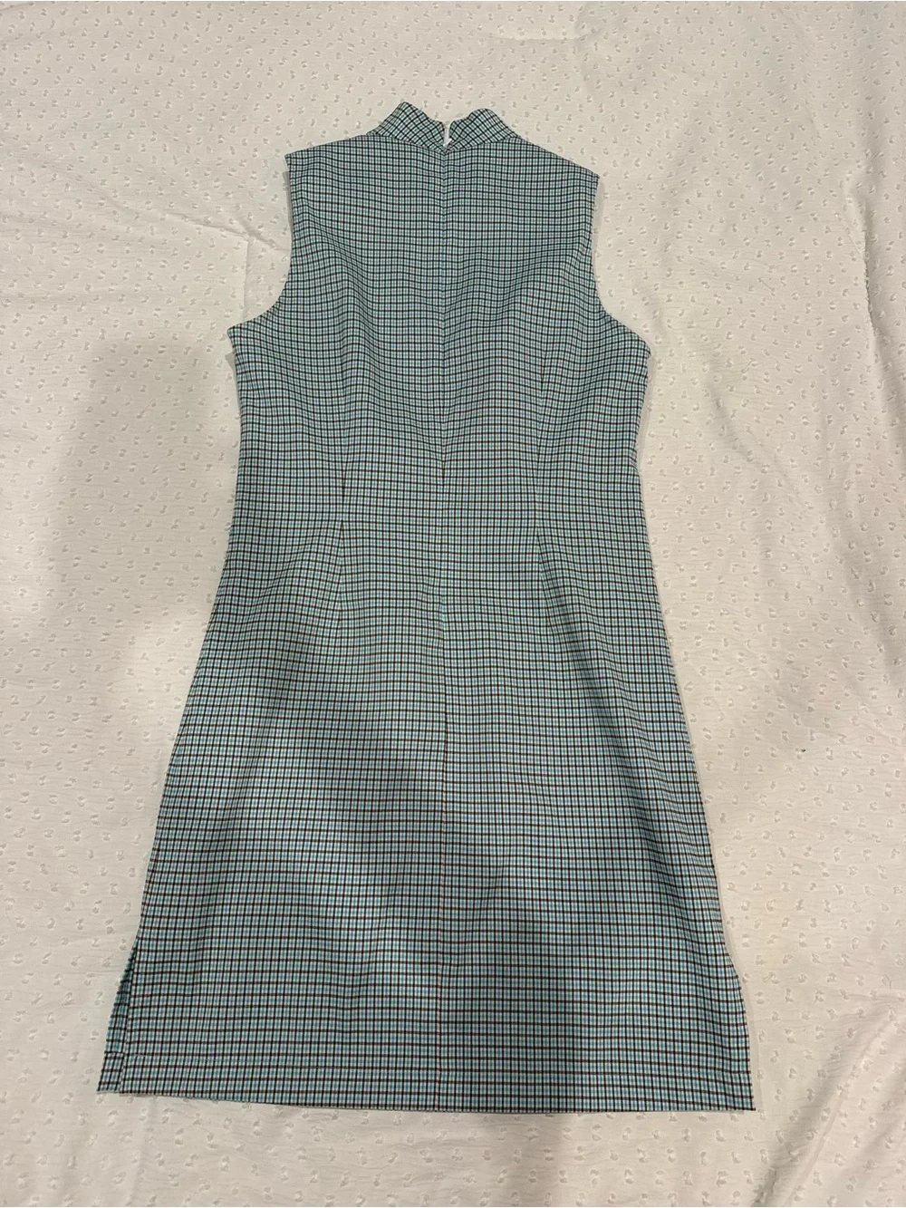 J crew Sleeveless High-Neck Check Shift Dress in Light Blue